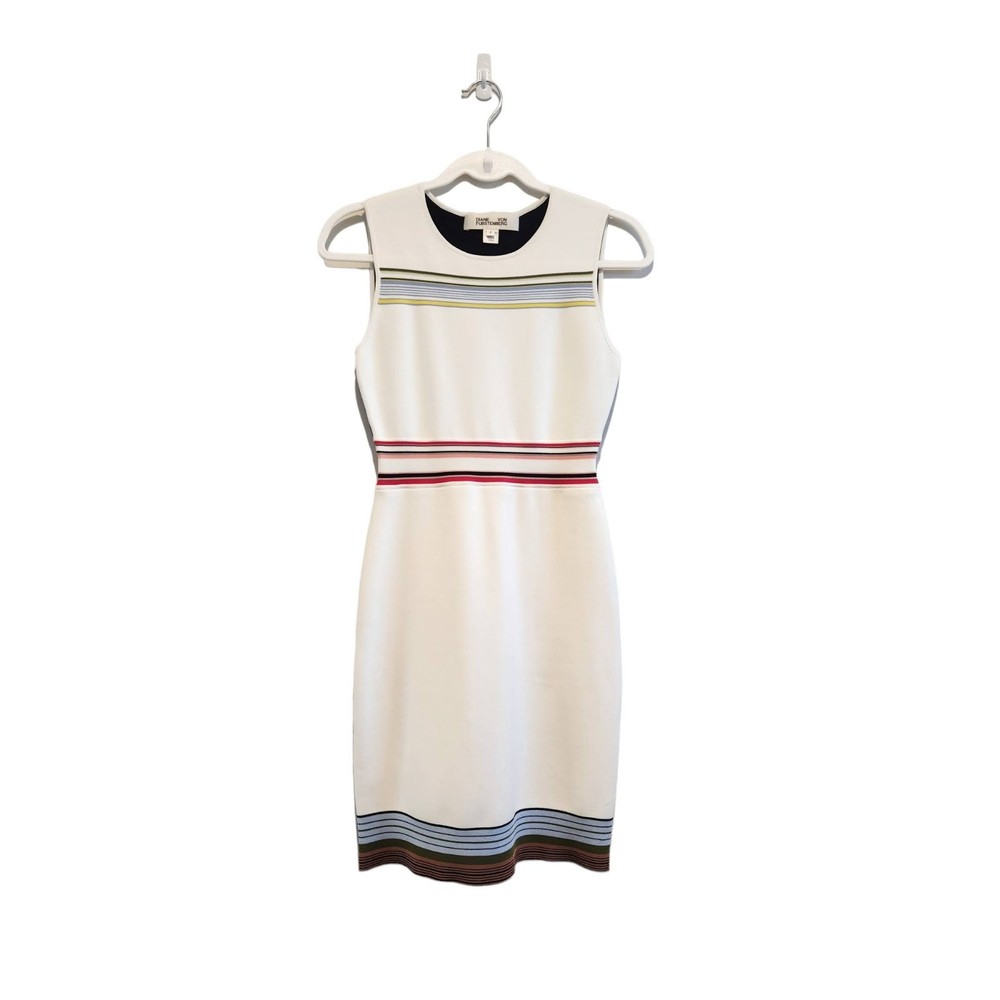 Diane Von Furstenberg White Sleeveless Mini Dress with Multicolor Stripes